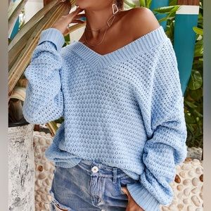 Baby Blue Designer V Neck Sweater